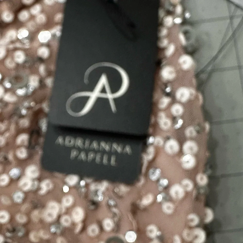 Adrianna Papell Sequin Gown 10 Blush NWT Scoop Back‎ Beaded Evening Dress